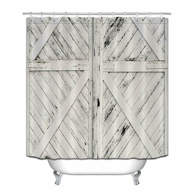 Rustic Barn Door Shower Curtain Gray and White Wooden Vintage Farmhouse