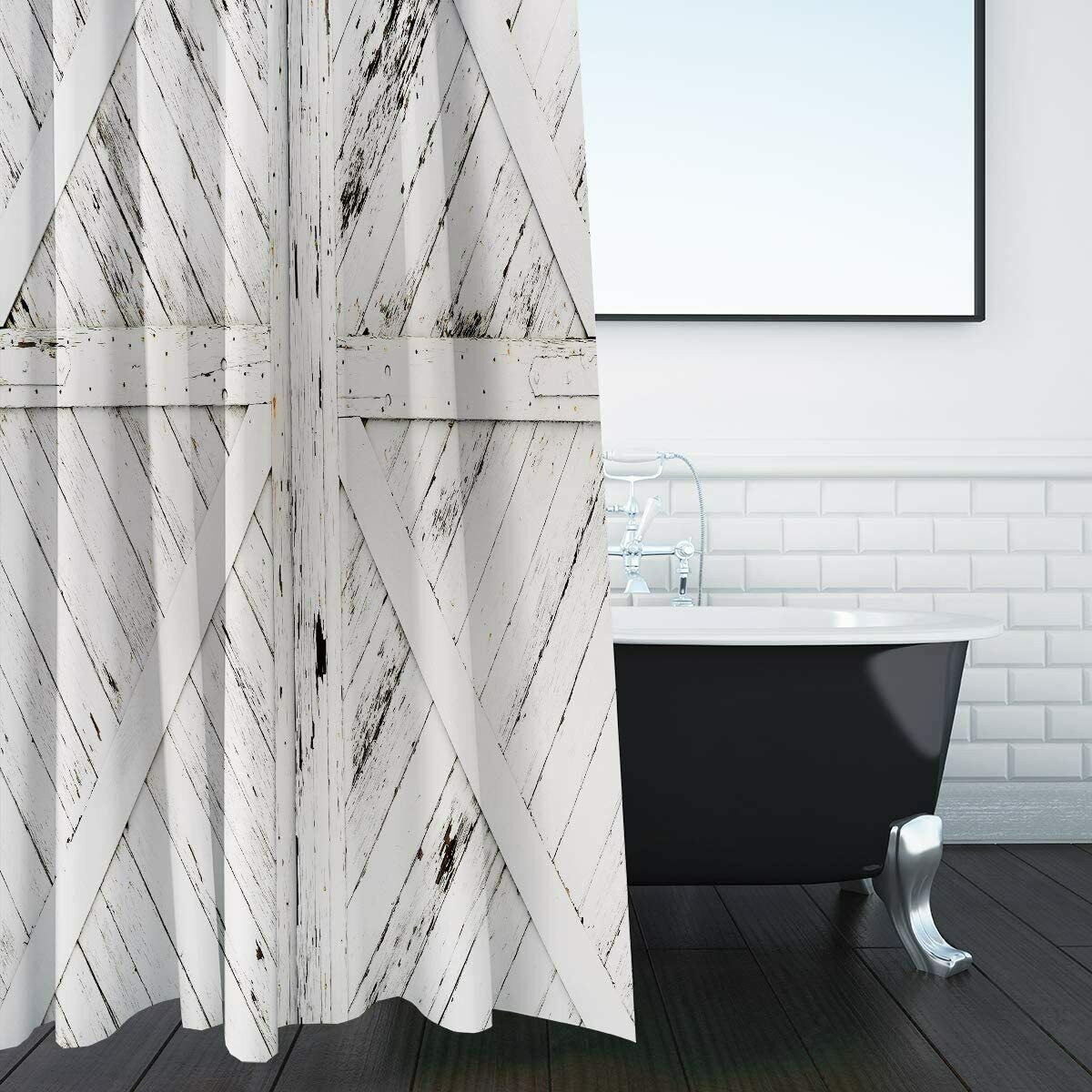 Rustic Barn Door Shower Curtain Gray and White Wooden Vintage Farmhouse