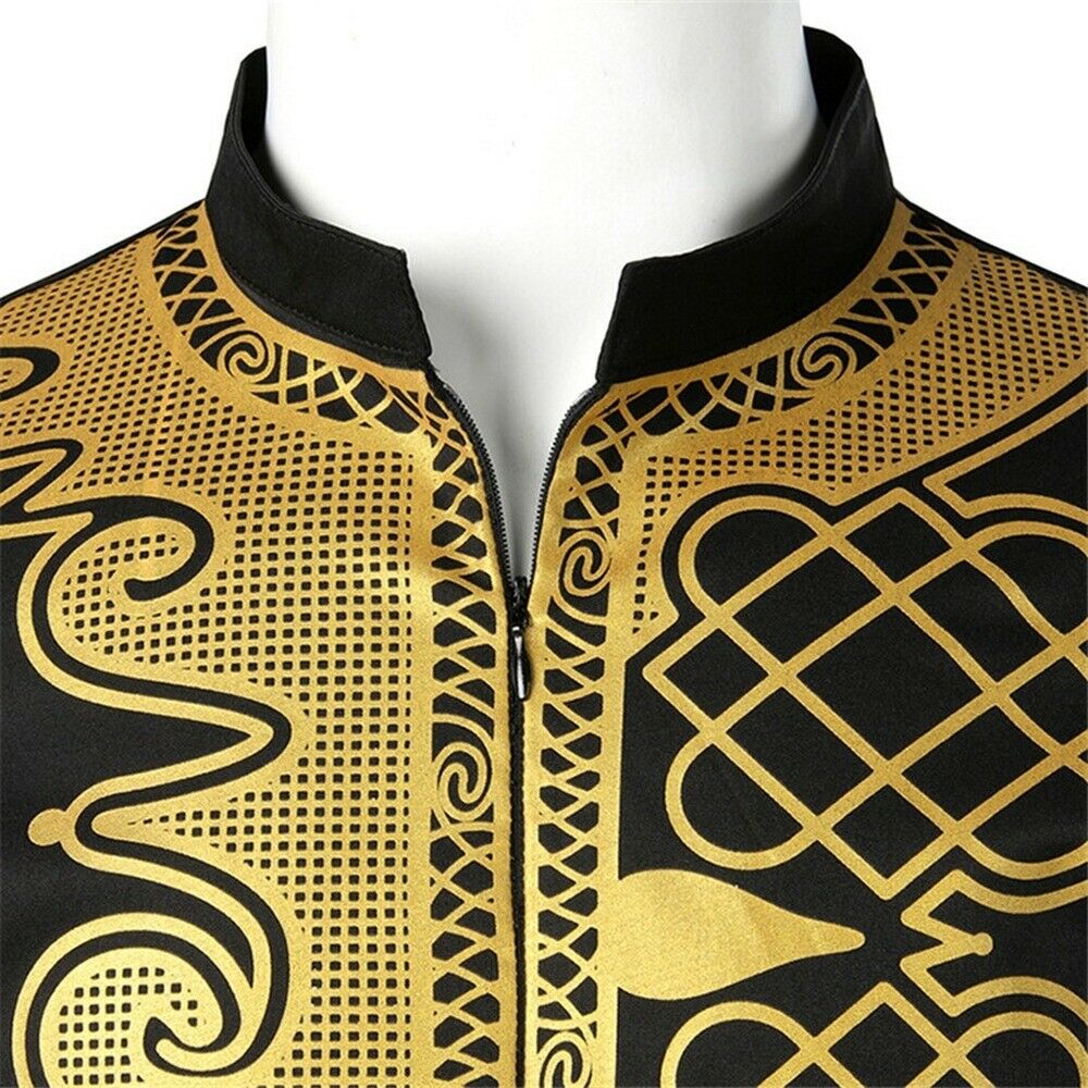 Men’s Dashiki African Clothing Traditional Printed Luxury Long Henley Shirt