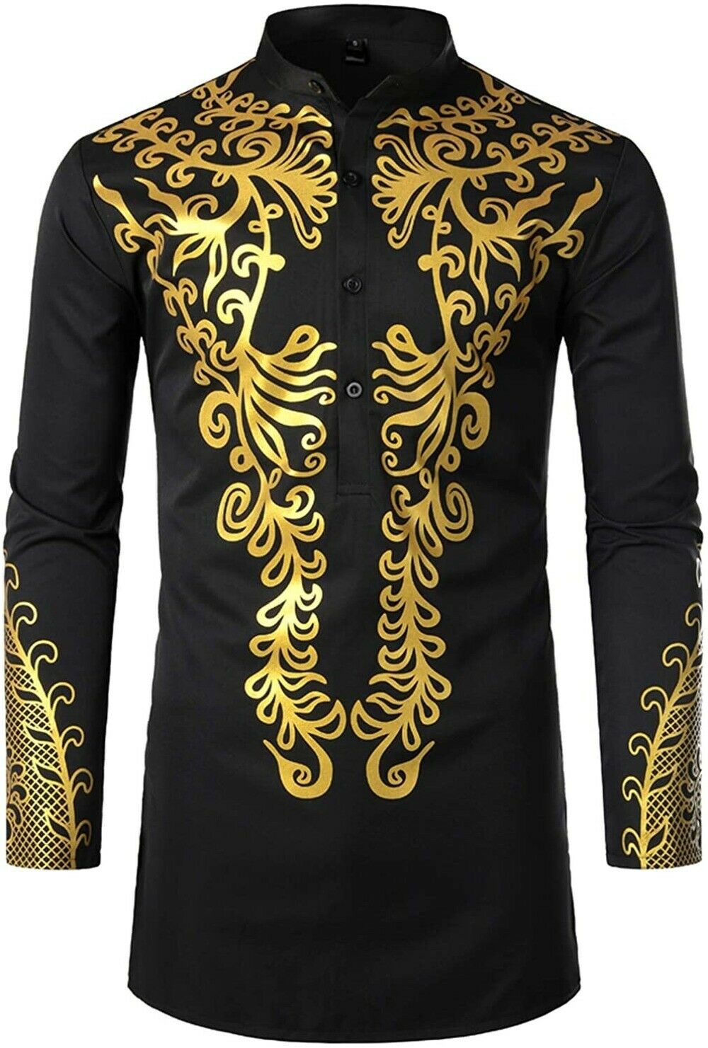 Men’s Luxury African Traditional Gold Printed Dashiki Casual Blouse Top Shirt Men’s Luxury African Traditional Gold Printed Dashiki Casual Blouse Top Shirt