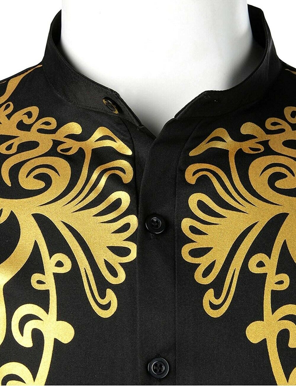 Men’s Luxury African Traditional Gold Printed Dashiki Casual Blouse Top Shirt