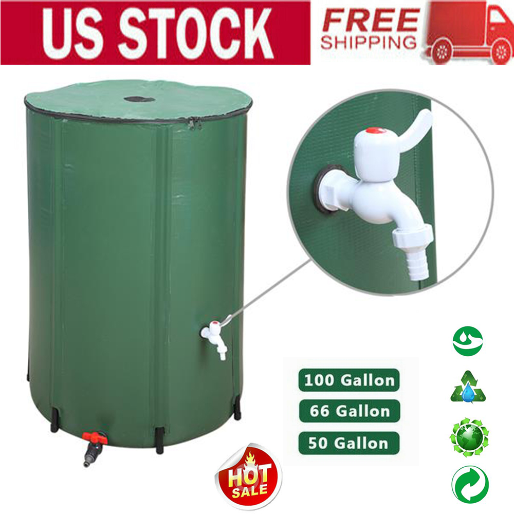 50/66 /100 Gallon Folding Rain Barrel Water Collector Tank W/Spigot Filter US 