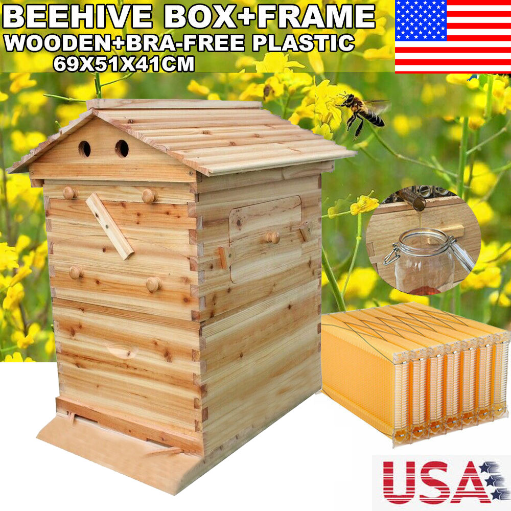 Beehive Beekeeping Wooden House Box With 7PCS OneKey Automatic Honey