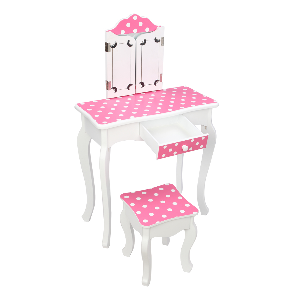 Details about   Children's Table Chair Set Vanity Makeup Dressing Furniture with Mirror&Drawer 