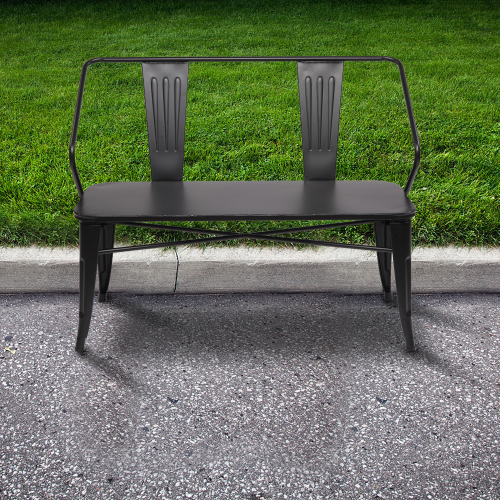 Patio Garden Bench Park Yard Outdoor Furniture Iron Wood Industrial ...