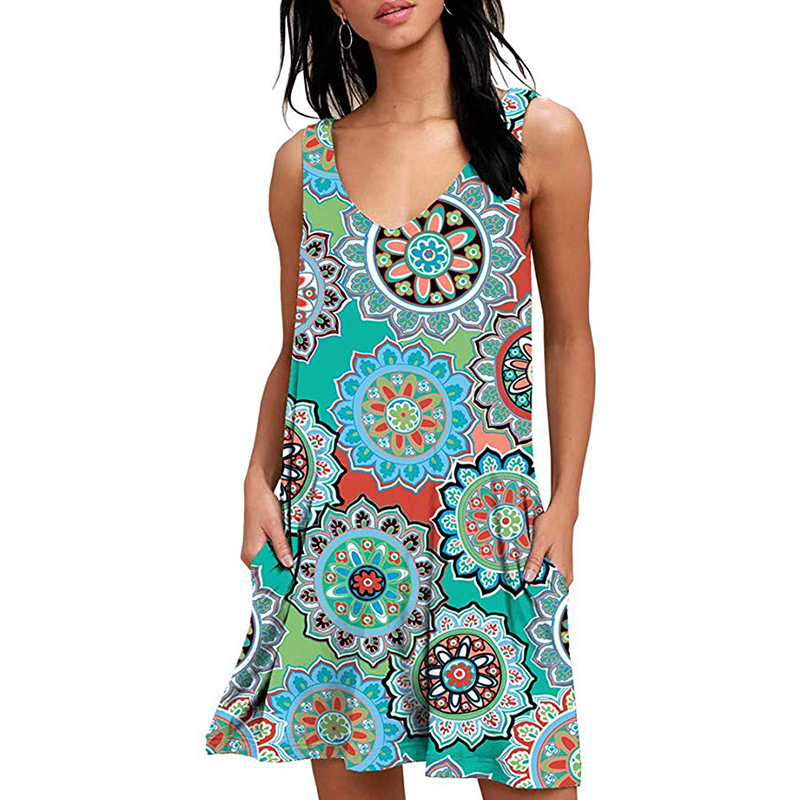 Women Summer Sundress Sleeveless  T Shirt  Dress  Beach Cover  