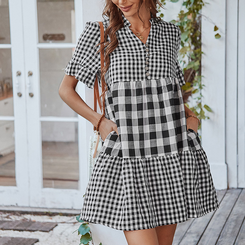 Women's Baggy Check Print Babydoll 