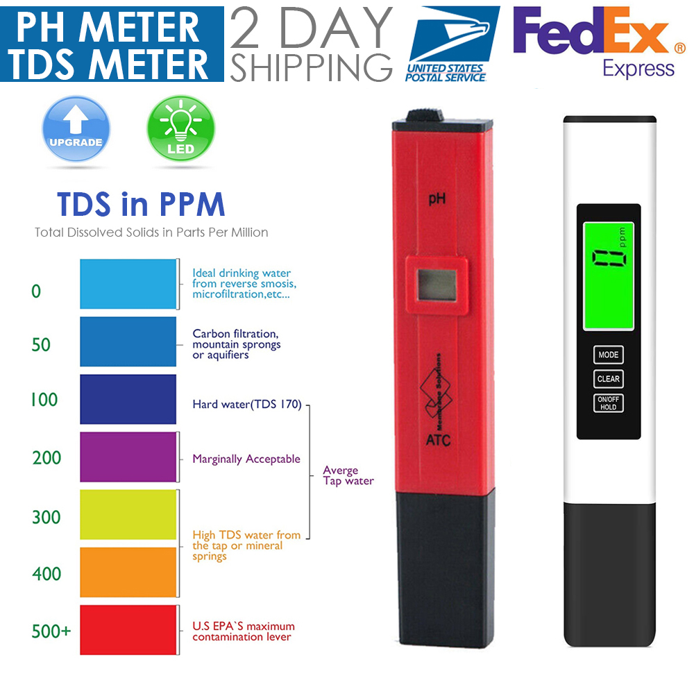 Digital LCD PH Meter Pen + TDS&EC Water Purity PPM Filtered Temperature ...