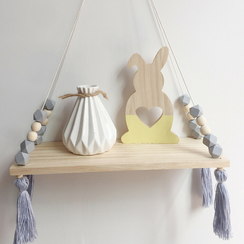 Details about   Cute Baby Kids Storage Wood Rope Swing Wall Hanging Shelf Shelves Home Decor 