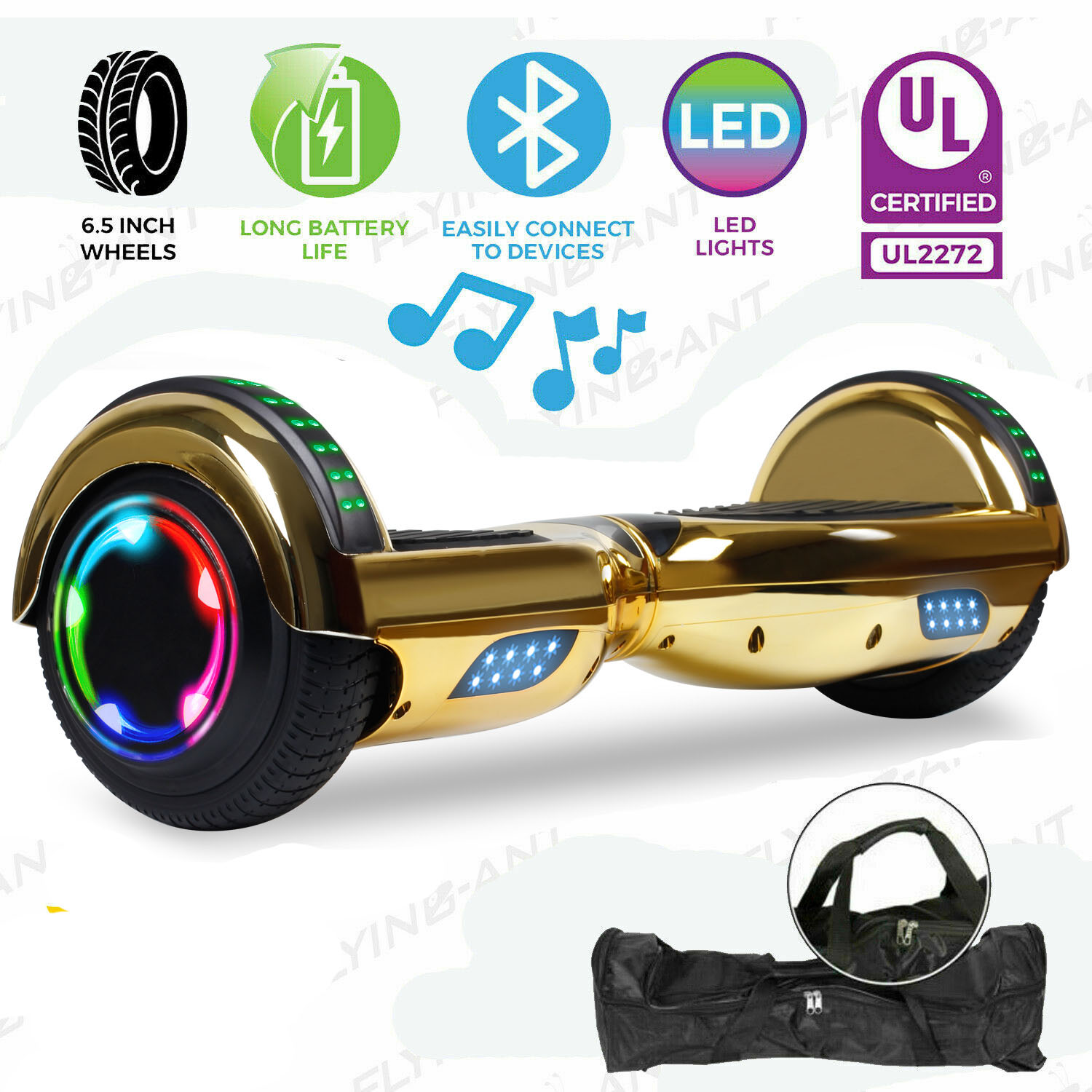 gold hoverboard with bluetooth and lights