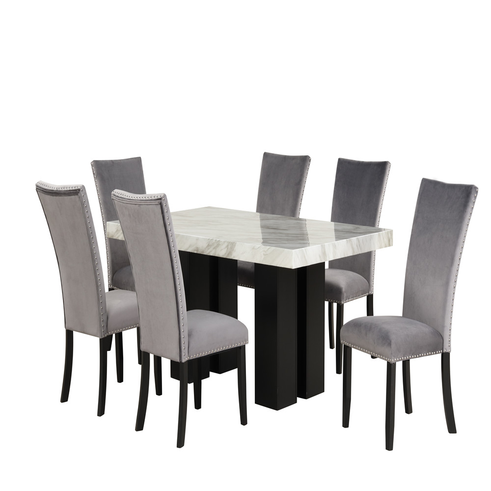 faux marble dining table with 6 chairs