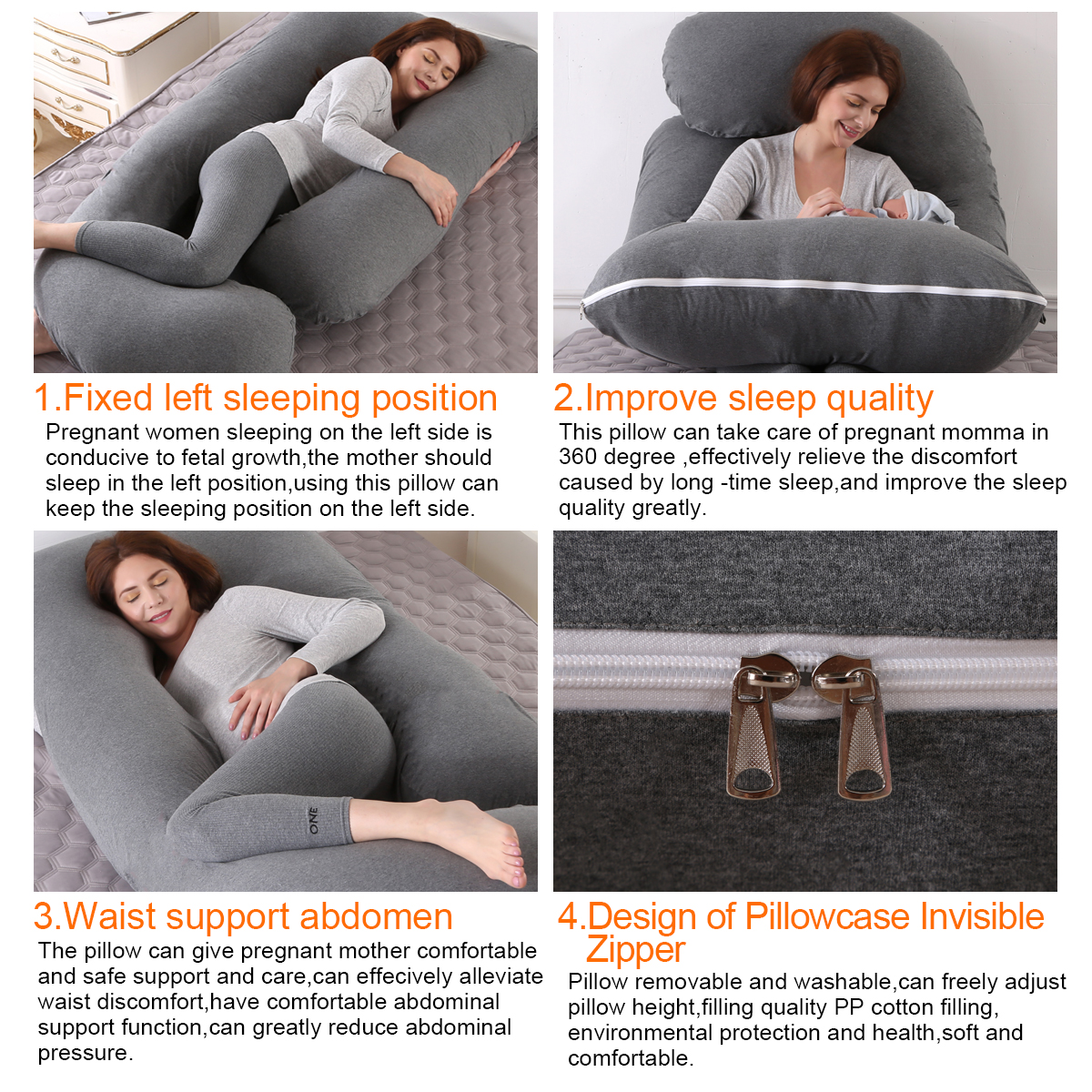 J Shape Pregnancy Pillow - Full Body Support Soft Side Sleeping | eBay
