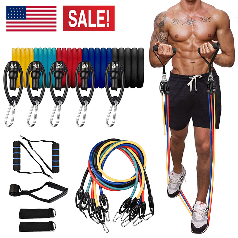 11x Muscle Strength Training Exercise Handle TPE Elastic Resistance Bands