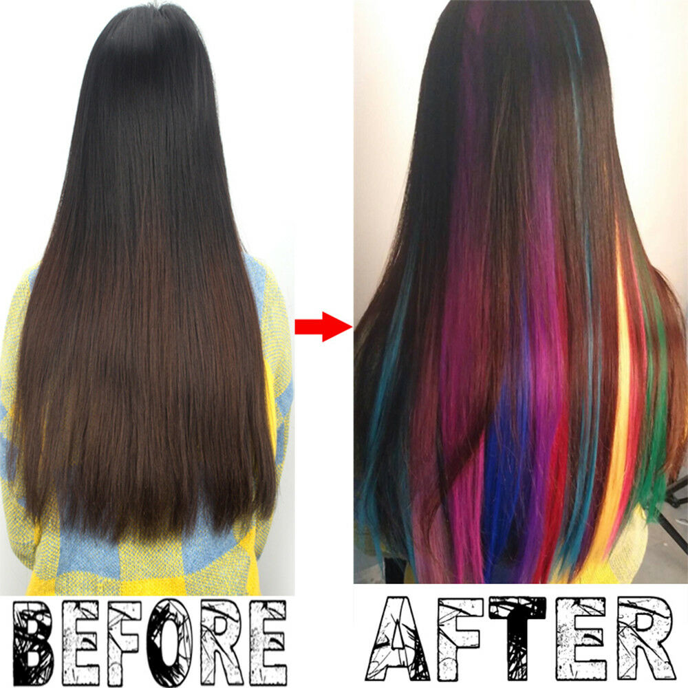 Us Stock 11pcs Mixed Rainbow Streaks Highlight Clip In Hair