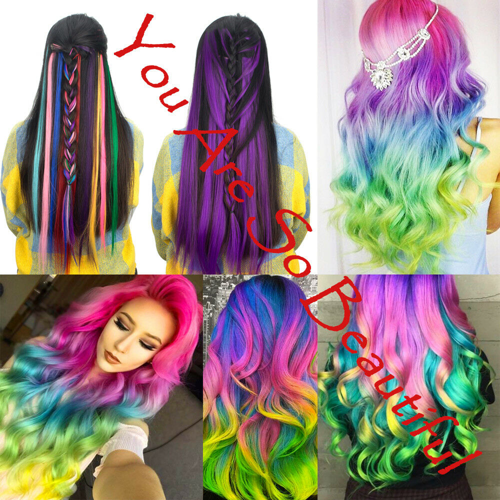 Us Stock 11pcs Mixed Rainbow Streaks Highlight Clip In Hair