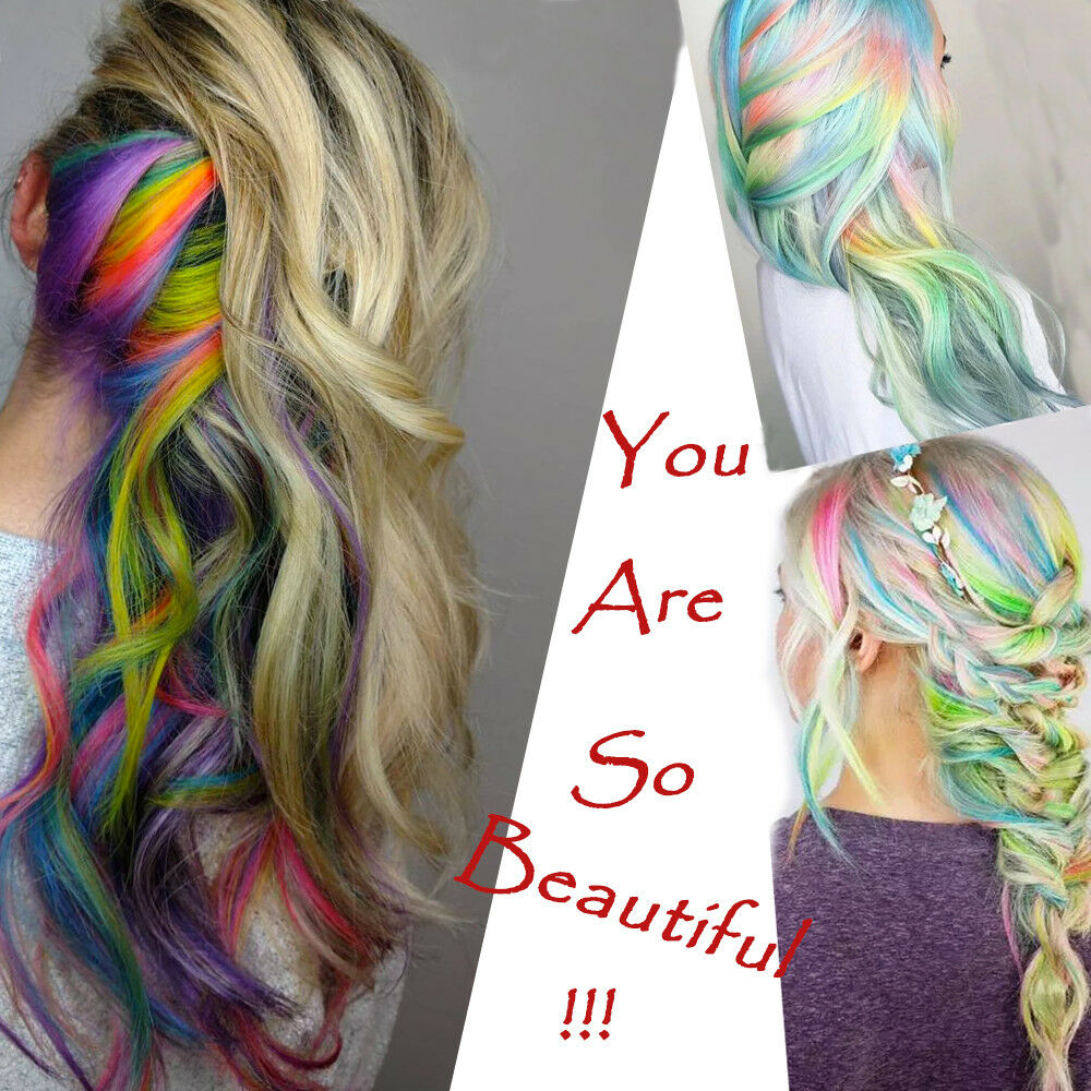 Us Stock 11pcs Mixed Rainbow Streaks Highlight Clip In Hair