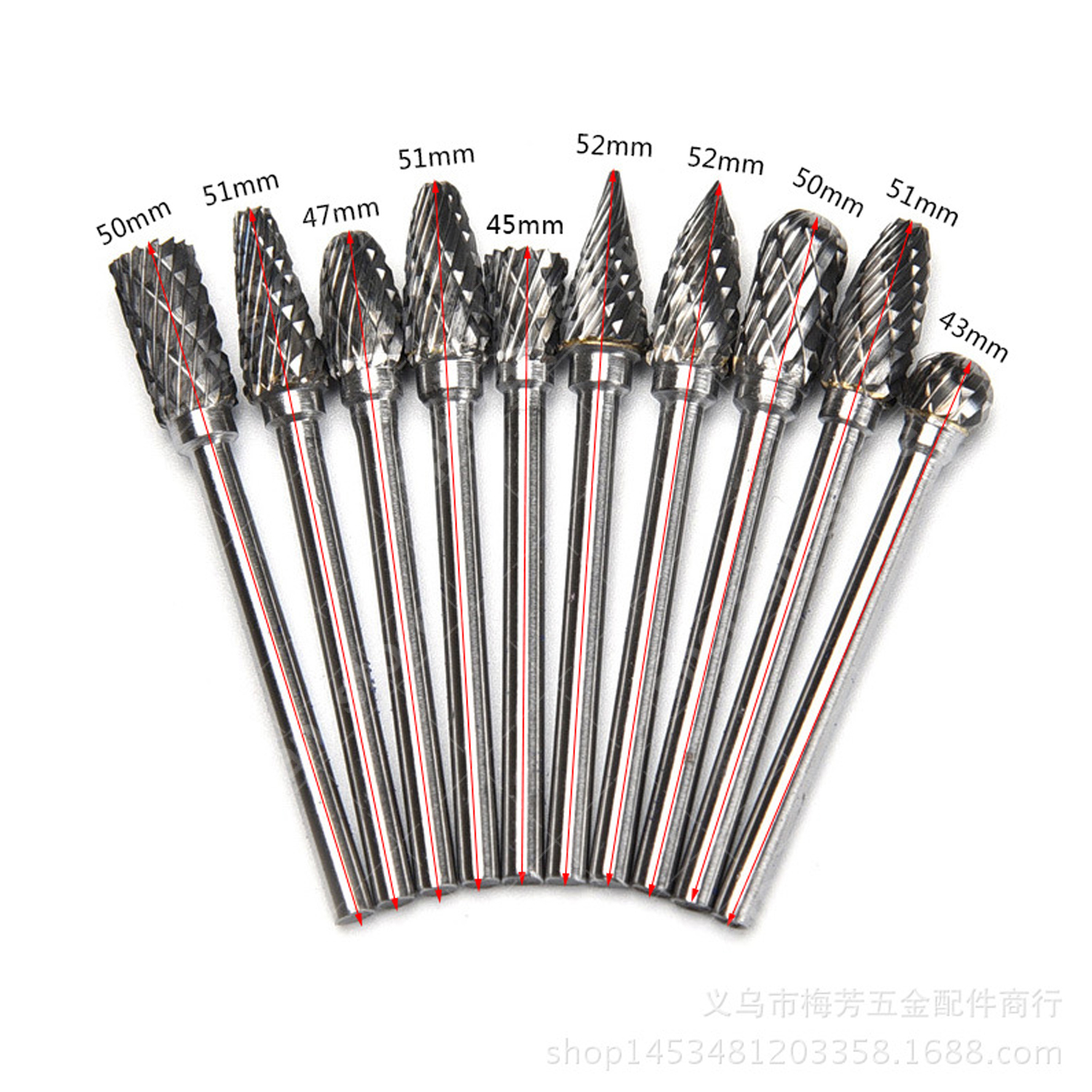 10Pcs Tungsten Steel Solid Carbide Burrs For Dremel Rotary Bit Accessories Tool