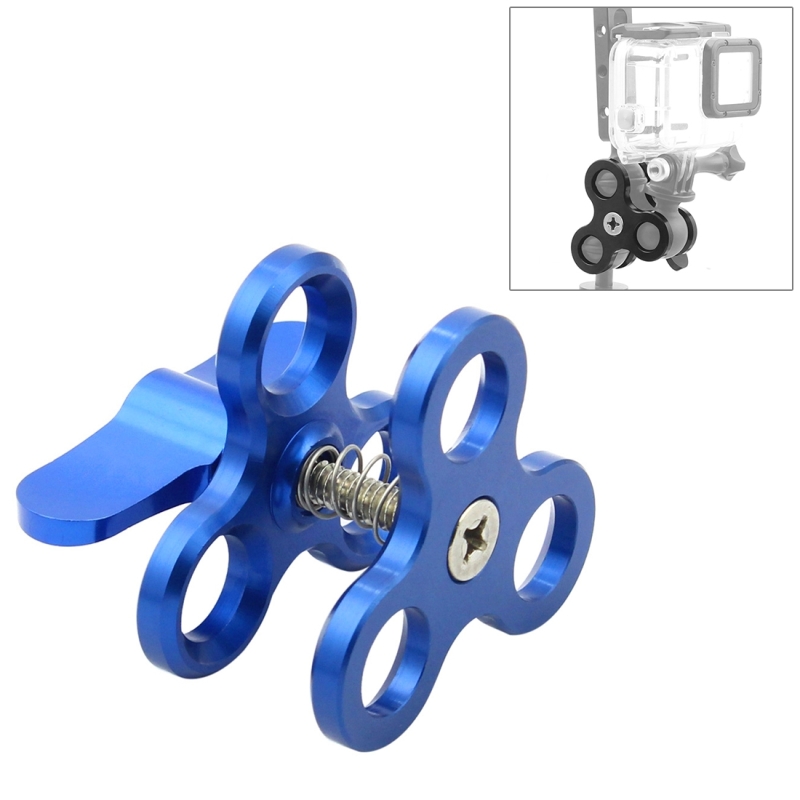 CAOMING Triple Ball Clamp Open Hole Diving Camera Bracket CNC Aluminum Spring Flashlight Clamp for Diving Underwater Photography System Durable Color : Blue