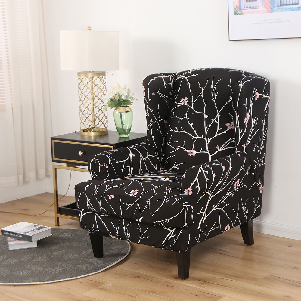 US Stretch 2Piece Wing Chair Cover Wingback Armchair Seat Slipcover