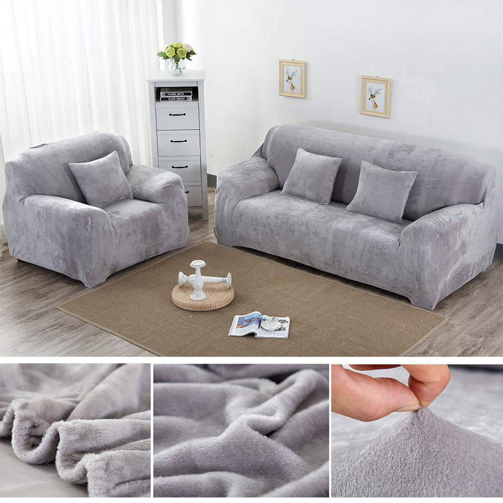 Plush Fabric Sofa Cover 1/2/3/4 Seater Thick Slipcover Couch Sofa Covers Stretch Elastic Sofa Covers Towel wrap Covering,Beige,1 Seat 90-140cm