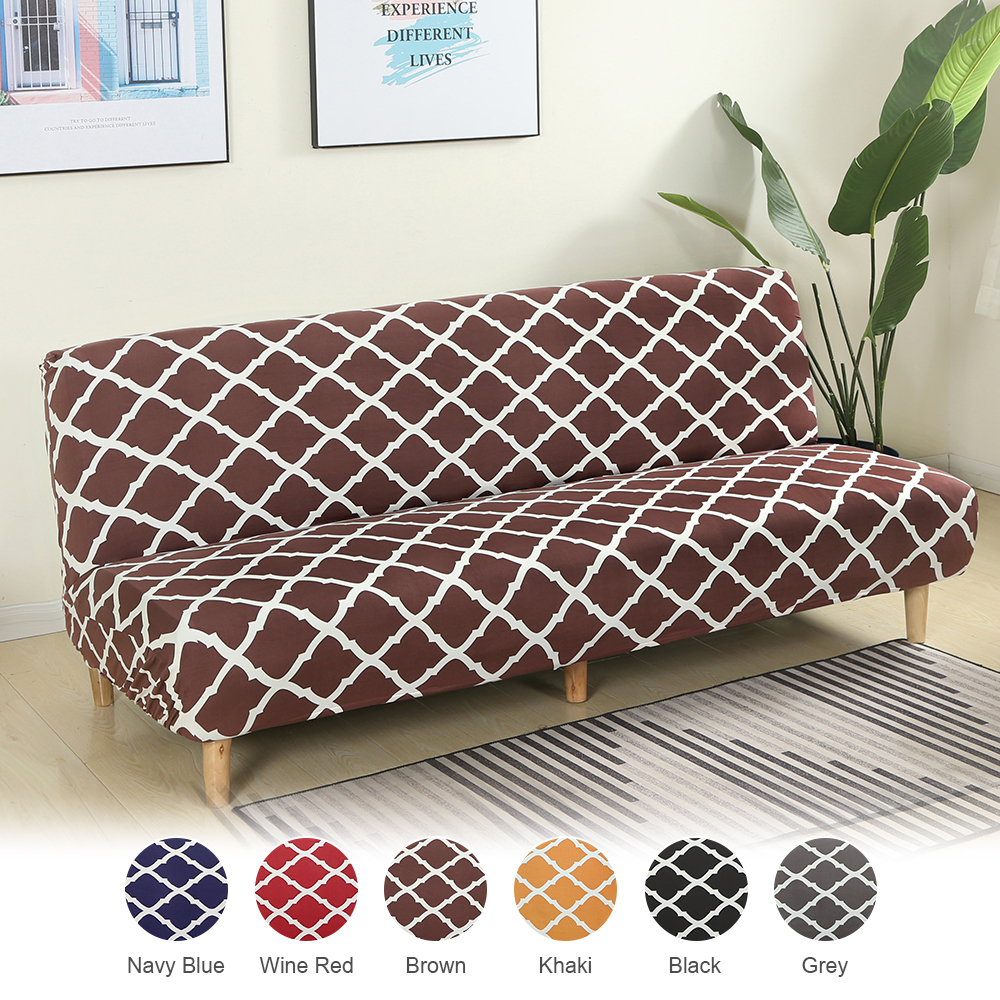 Hippicity Armless Sofa Slipcover Stretch Sofa Bed Cover Protector Elastic Spandex Modern Simple Full Folding Couch Sofa Shield Futon Cover 