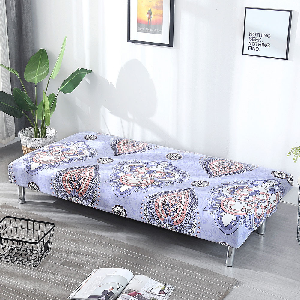 Folding Sofa Bed Cover Solid Color Futon Armless Slipcover Elastic All