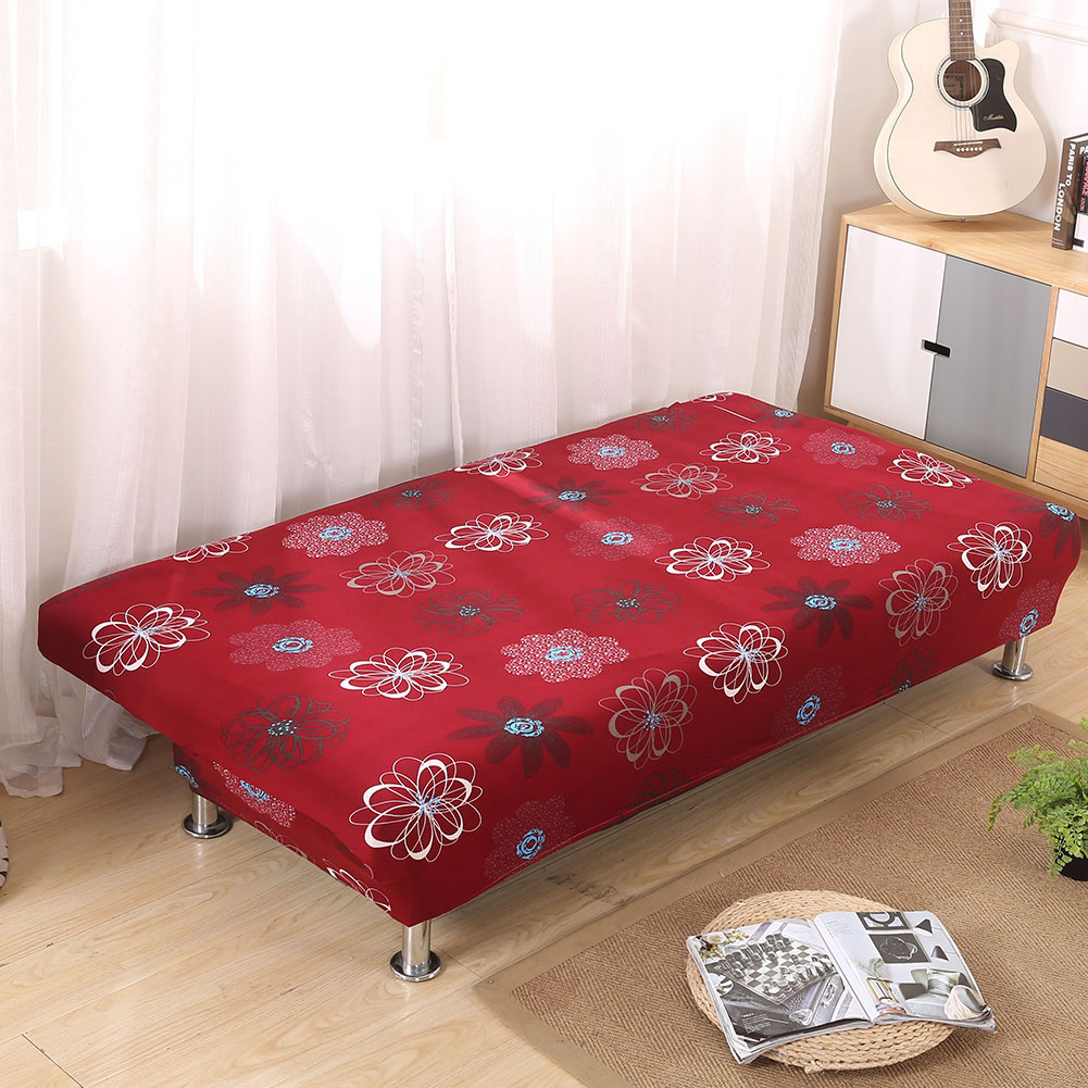 Folding Sofa Bed Cover Solid Color Futon Armless Slipcover Elastic All