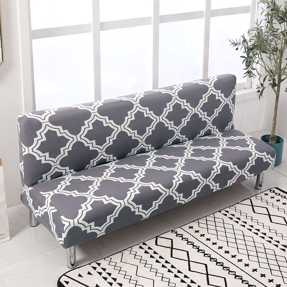 Folding Sofa Bed Cover Solid Color Futon Armless Slipcover Elastic All