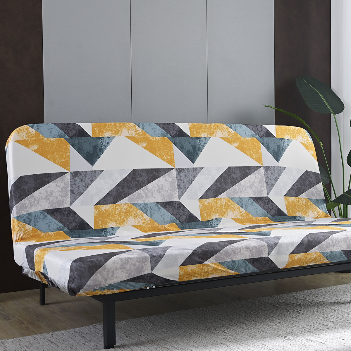 Folding Sofa Bed Cover Solid Color Futon Armless Slipcover Elastic All