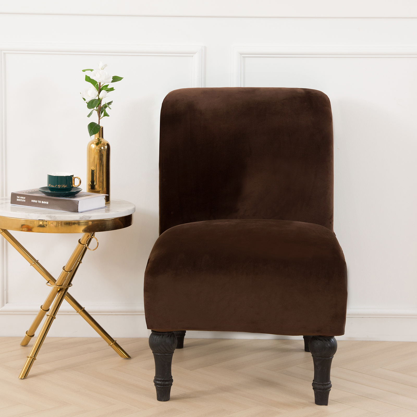 Armless Chair Velvet Slipcovers Accent Chair Cover Removable Furniture
