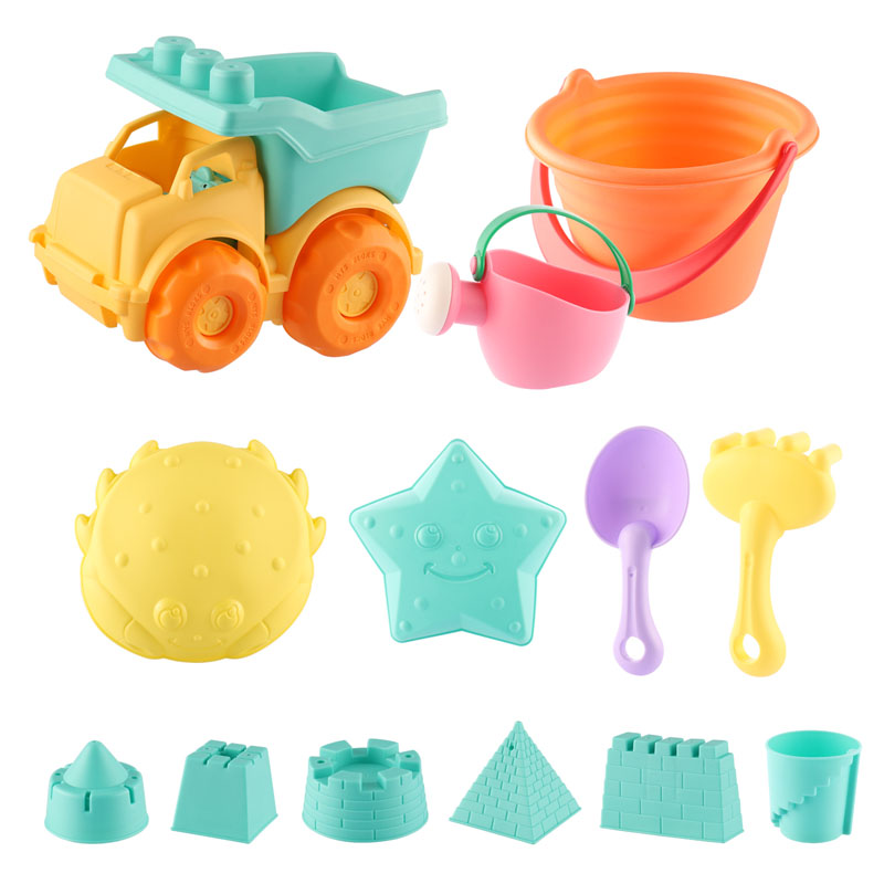 Toddlers Beach Toys Sand Toy Set with Bucket Castle Molds Soft