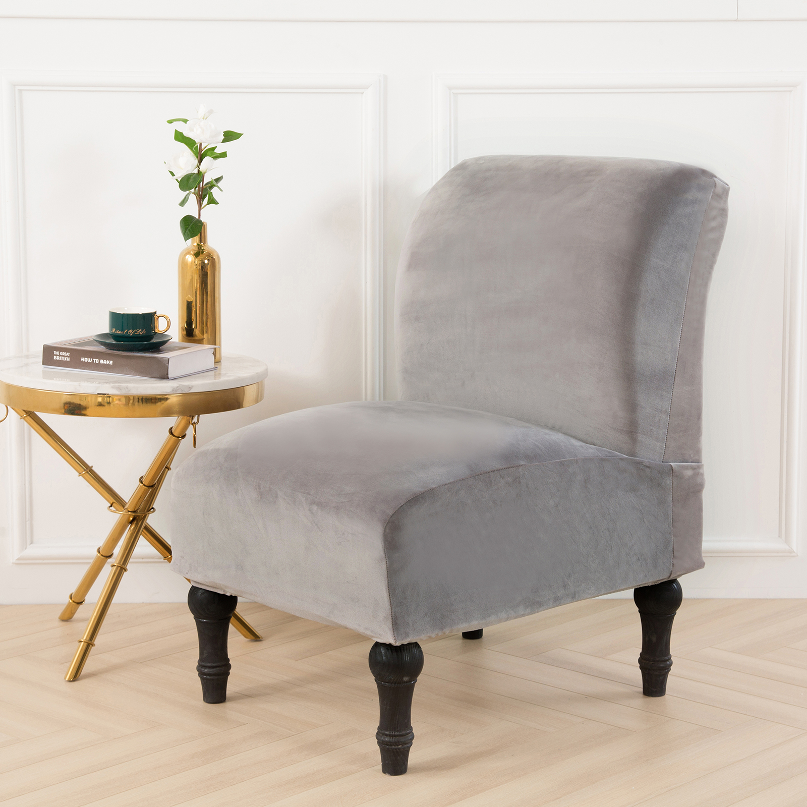 Luxury Velvet Accent Chair Covers Stretch Armless Chair Slipcovers