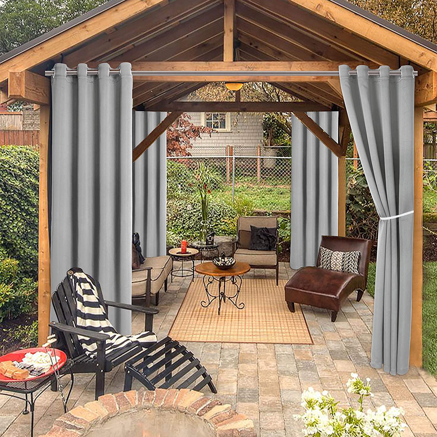 1/ 2Pcs Outdoor Waterproof Blackout Curtains Pergola Patio UV-protection Garden