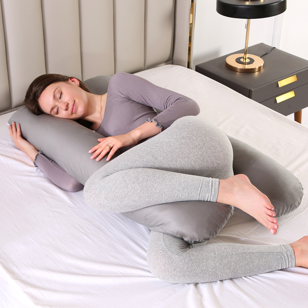 Pregnancy Pillow Maternity Belly Contoured Body with Cotton Cover Grey Stripe 