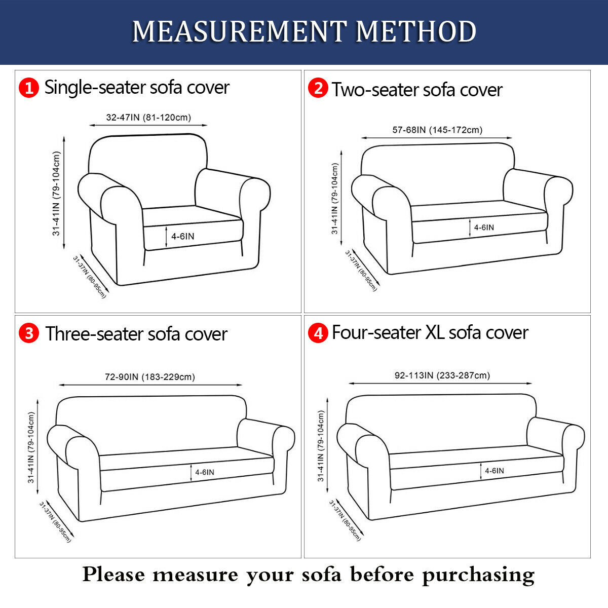 Stretch 4-Seater Sofa Slipcover,2-Piece Sofa Cover Furniture Protector ...