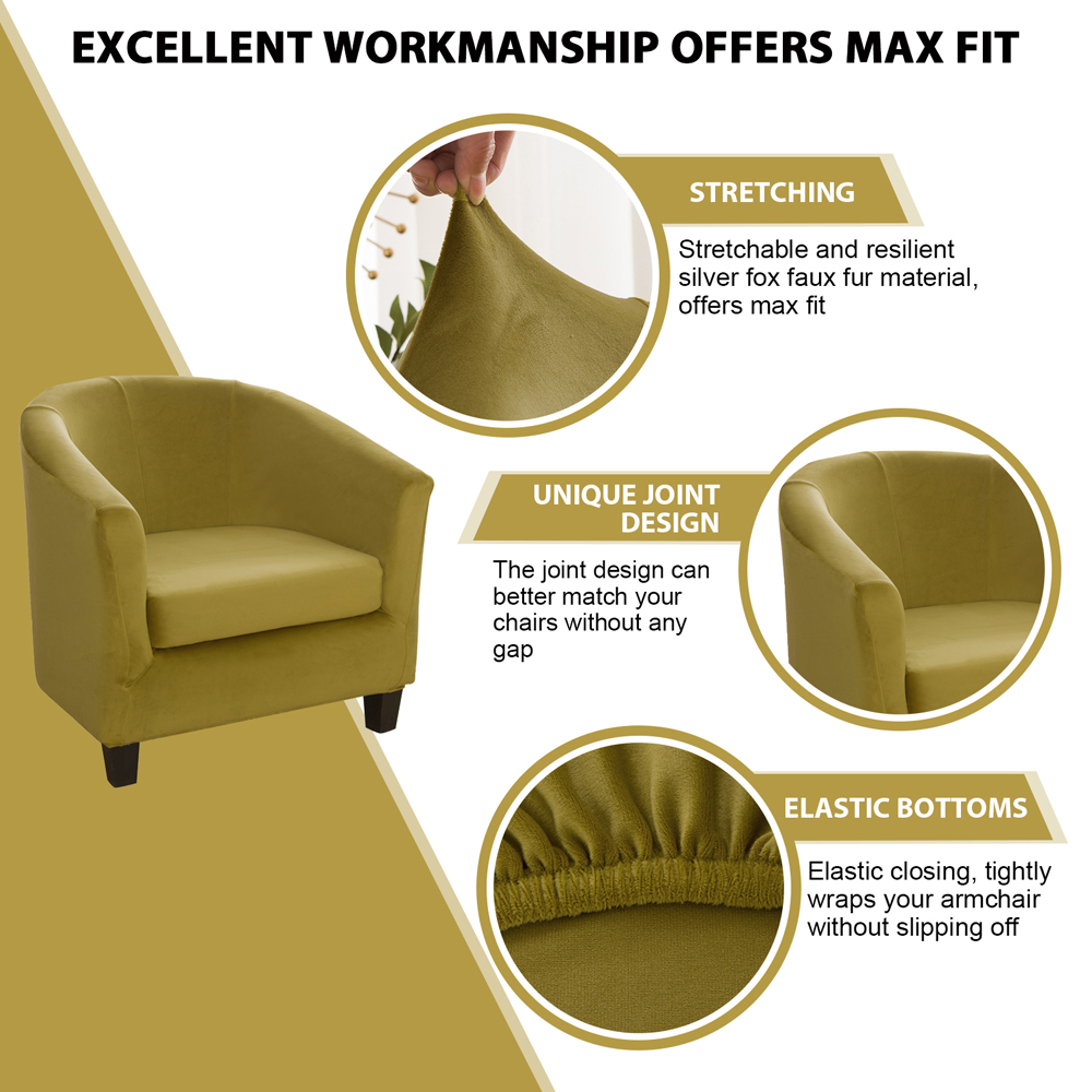 2Pcs Velvet Club Chair Slipcover Tub Chair Covers Stretch Armchair Sofa