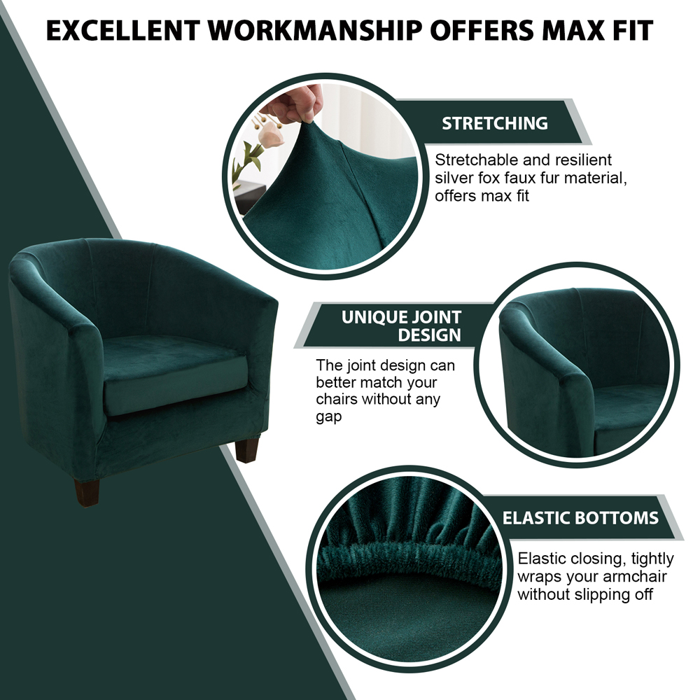 2Pcs Velvet Club Chair Slipcover Tub Chair Covers Stretch Armchair Sofa