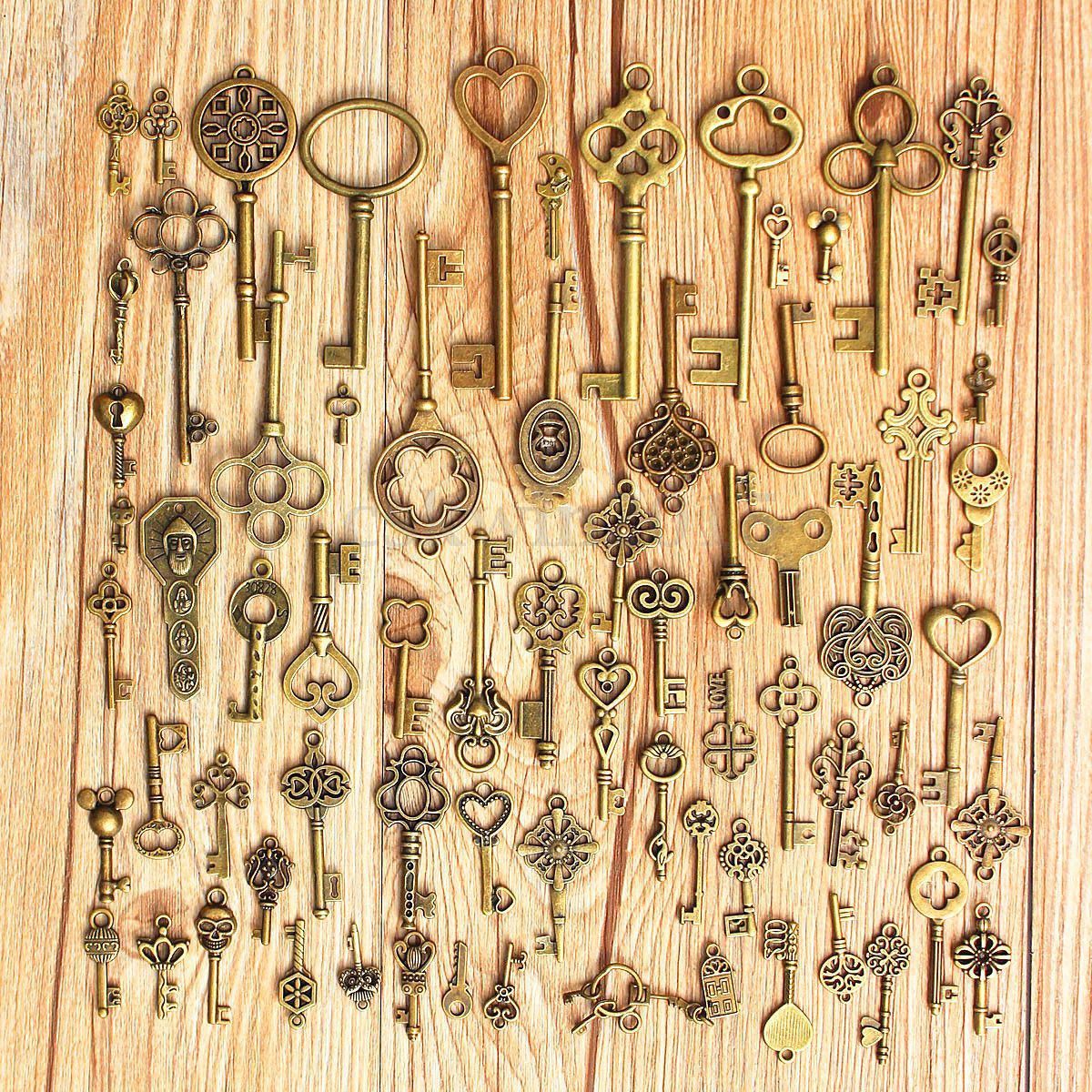 Antique Keys Bronze Skeleton Old Look Vintage Pendant Metal Decorations 10  Pcs
