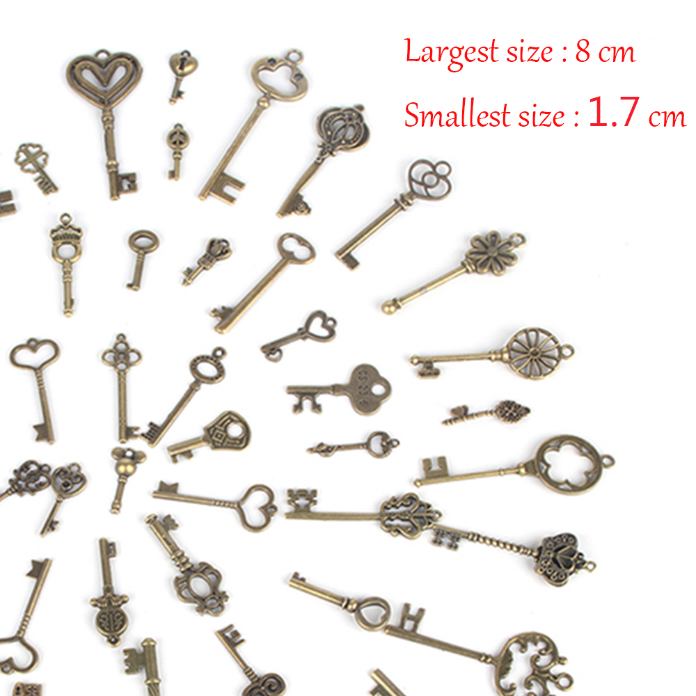  Oumefar 69pcs Assorted Antique Vintage Keys Set Bronze Key  Charms DIY Kits Skeleton Keys Fancy Heart Bow Jewelry Artsupplies