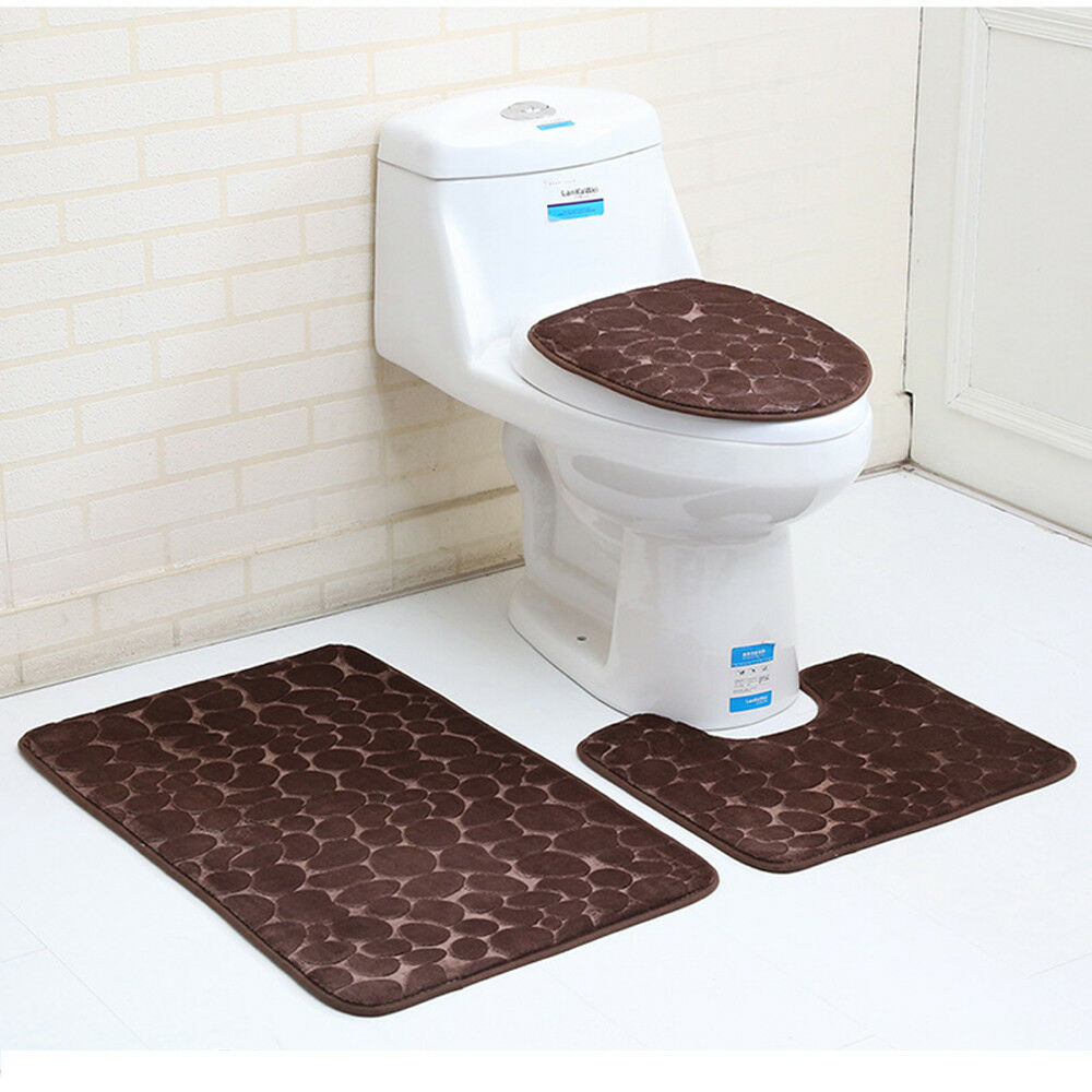 3Pack Plain Carpet Winter Toilet Anti-Slip Bathroom Lid Cover Bath Mat Rug 2021 