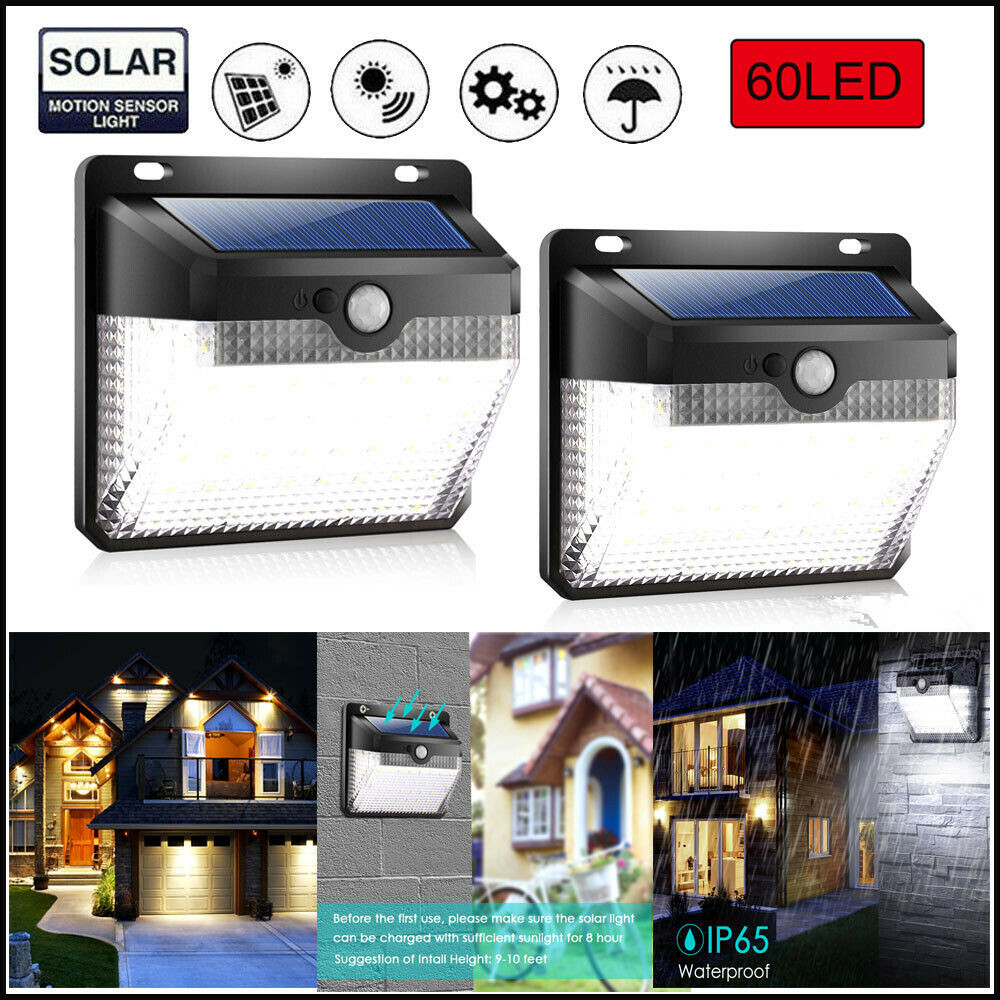 Waterproof 60 LED Solar Power PIR Motion Sensor Wall Light Outdoor Garden Lamp - Picture 9 of 13