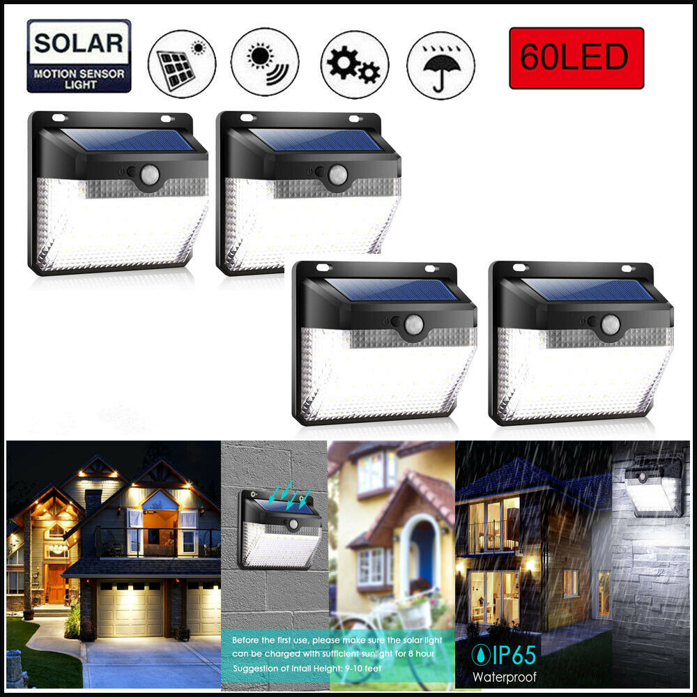 Waterproof 60 LED Solar Power PIR Motion Sensor Wall Light Outdoor Garden Lamp - Picture 10 of 13