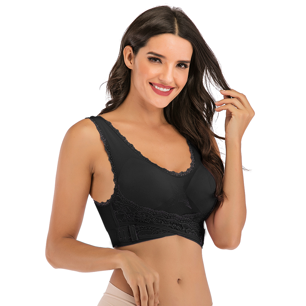 Front Cross Side Lift Buckle Wireless Lace Bra Breathable For Women Sport Yoga - Picture 10 of 12