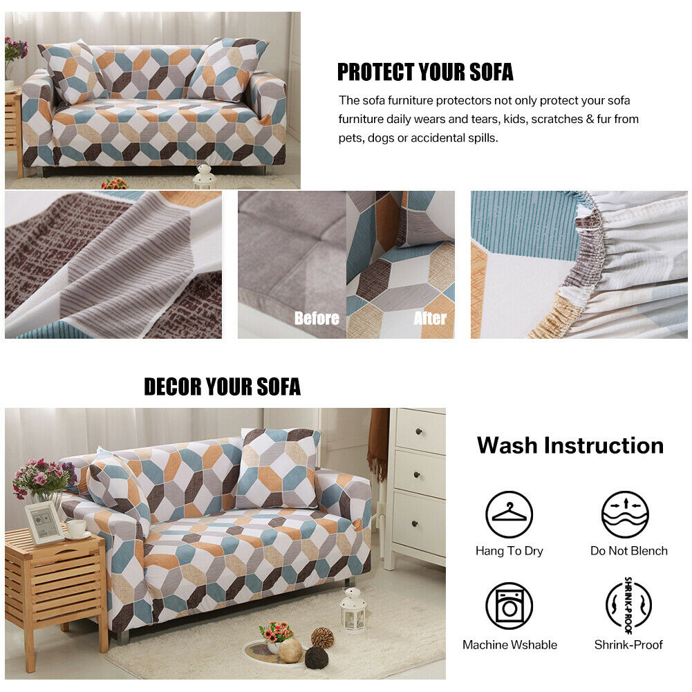 2 3 4 Seaters Sofa Cover Stretch Protector Couch Loveseat Slipcovers Foldable US 