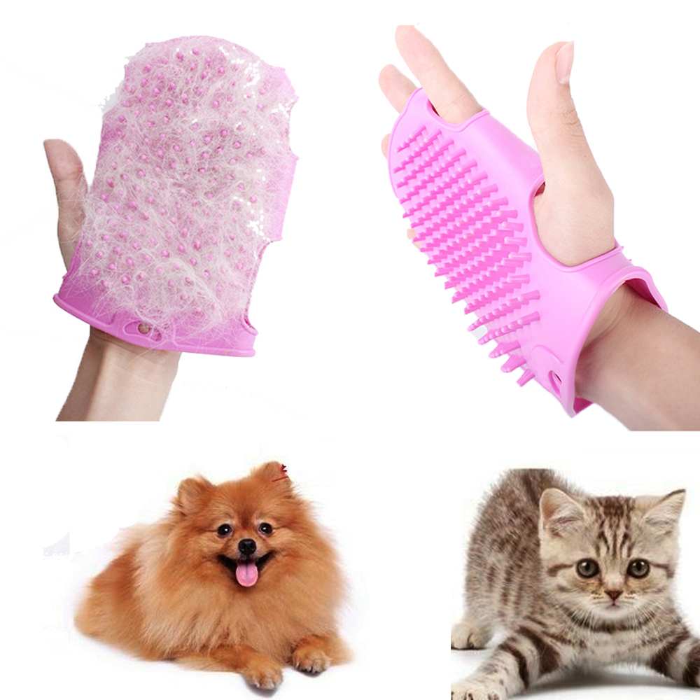 Pet Dog Cat Rubber Grooming Massage Glove Hair Removal Bathing Comb Clean Brush