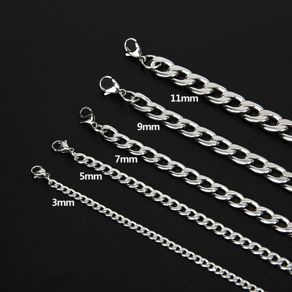 50cm 70cm Stainless Steel Silver Tone Chain Cuban Curb Men Necklace 3 5 7 9 11mm Ebay