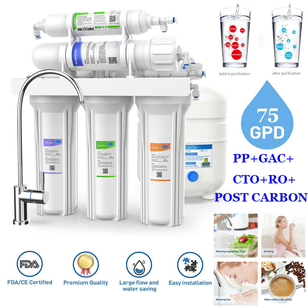 SimPure Reverse Osmosis Water Filtration System Under Sink Water Filter 75 GPD Ultimate Water Softener NSF Certified 5 Stage RO Water Filter System with Faucet and Tank