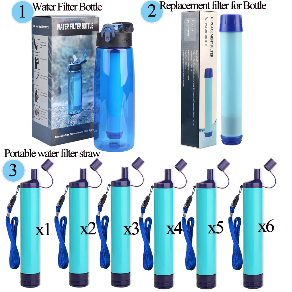 Emergency Peak Life Sport Water Filter Bottles 2-Stage Integrated Filter Straw for Hiking Survival Gear Gym 650 ML Backpacking
