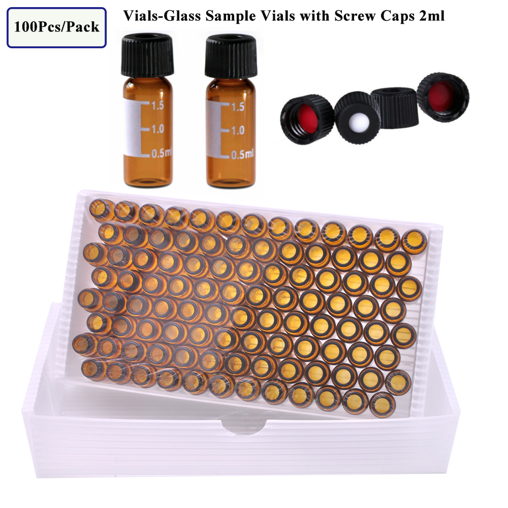 100pcs 2ml VialsGlass Sample Vial with Screw Caps Amber 8425 Thread Lab Supply eBay