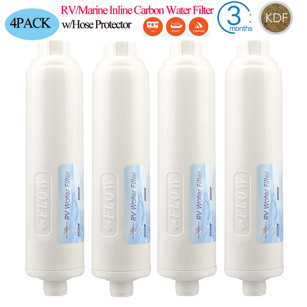 4Pack INLINE RV Water Filter KDF Carbon Large Capacity for Boats
